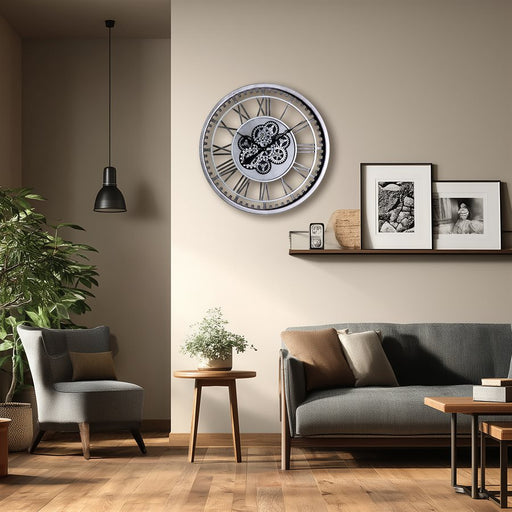 Silver Framed Gear Clock