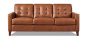 Canadian-made leather Aiden Sofa with biscuit tufted back cushions, shown in Nutmeg colour