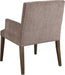 Back view of solid maple Baza armchair with fabric upholstery made by Cardinal Woodcraft