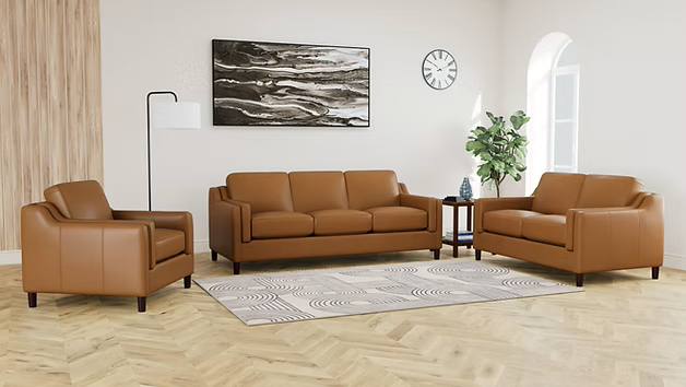 Canadian-made Bella Sofa Collection in Cognac colour genuine top grain leather