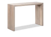 Light natural wood waterfall-style sofa table with a minimalist U-shaped design, shown at a three-quarter angle on a white background. The clean-lined piece features continuous wood grain flowing across the top and sides, creating a modern, Scandinavian-inspired look.