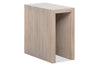 Light natural wood waterfall-style chairside table with a minimalist U-shaped design, shown at a three-quarter angle on a white background. The clean-lined piece features continuous wood grain flowing across the top and sides, creating a modern, Scandinavian-inspired look.